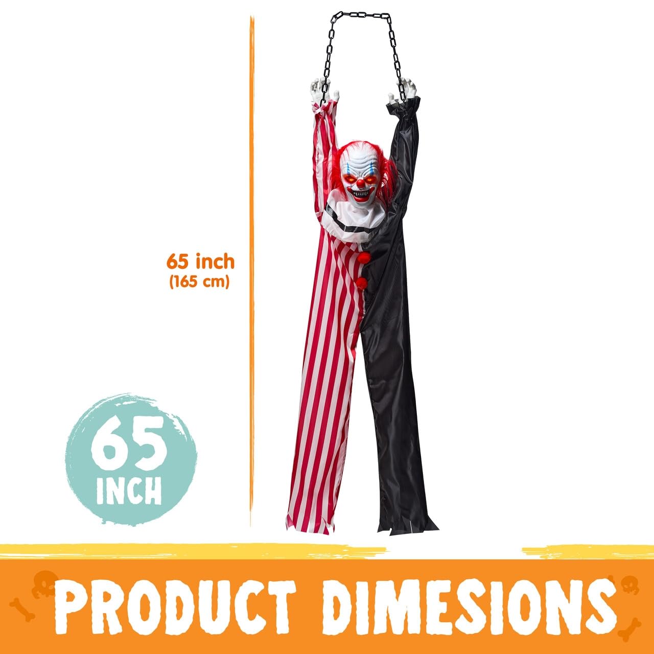 JOYIN 65" Halloween Hanging Scary Clown Decorations with Chain, with LED Lights Talking Animatronics Decor Outdoor Indoor for Haunted House Lawn Yard Patio