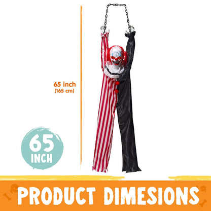 JOYIN 65" Halloween Hanging Scary Clown Decorations with Chain, with LED Lights Talking Animatronics Decor Outdoor Indoor for Haunted House Lawn Yard Patio