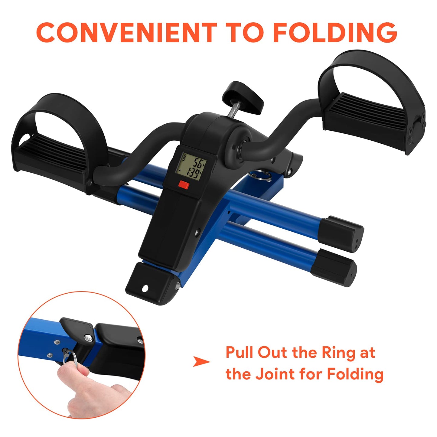 Folding Pedal Exerciser Mini Exercise Bike Portable Foot Peddler Desk Bike Arm and Leg Peddler Machine with LCD Monitor(Blue)