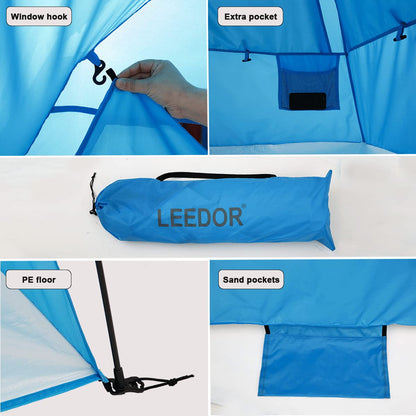 Leedor Beach Tent Sun Shelter Instant Beach Umbrella Easy with UPF 50+ UV Portable Windproof Pop Up Shade for 3 to 4 Person for Family Patent Pending