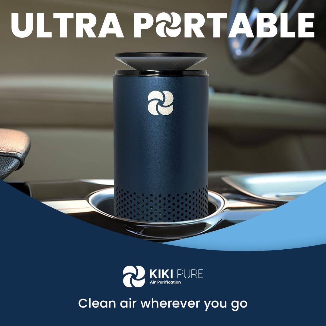 KIKI PURE A2 UV & HEPA Portable Air Purifier -5.6 in tall, 11 oz. Ideal for Travel, In-Car, Mini Air Purifier, SILVER.