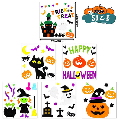 JOICEE 6pcs Halloween Gel Window Clings - Pumpkins Witch Bats Spider Window Decors