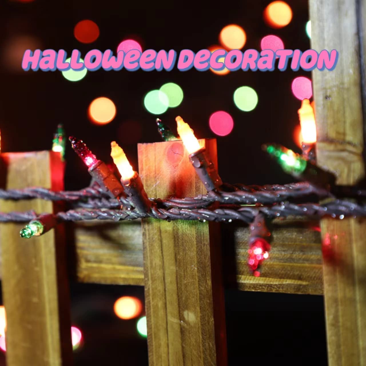 LAMPHOME Super-Bright Extendable Orange Purple and Green halloween Lights Decoration 100Lights 19.6ft UL Certified Mini Bulb String Lights Set for Outdoor Halloween Christmas Tree Garden Holiday Decor