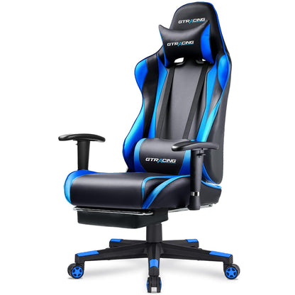 GTRACING Gaming Chair with Footrest, Ergonomic Computer Game Desk Chair, Recline Gaming Chair Seat Height Adjustment, Swivel Rocker with Headrest and Lumbar (Blue)