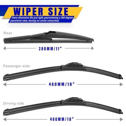 3 wipers Replacement for 2006-2011 Chevy chevrolet HHR, Windshield Wiper Blades Original Equipment Replacement - 18"/18"/11" (Set of 3) U/J HOOK