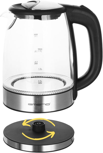 EMERIO Glass Kettle with 1.7 Litre Volume | 2200 Watt | Blue LED Interior Lighting | 360° Base | Winner Price/Performance Home & Garden Test | Best Borosilicate Glass | BPA Free | WK-119988.7