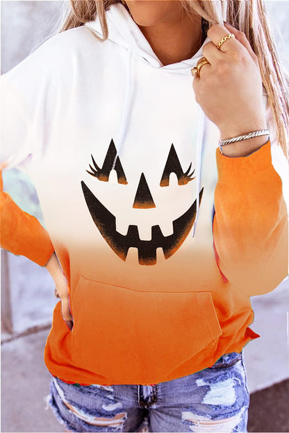 HVEPUO Woman Fall Halloween Pumpkin Hoodie Orange Tie Dye Ombre Graphic Yellow Hoodie Fashion Sudaderas Para Mujer Cute Hoodies Kawaii For Teen Girl Orange Pumpkin L