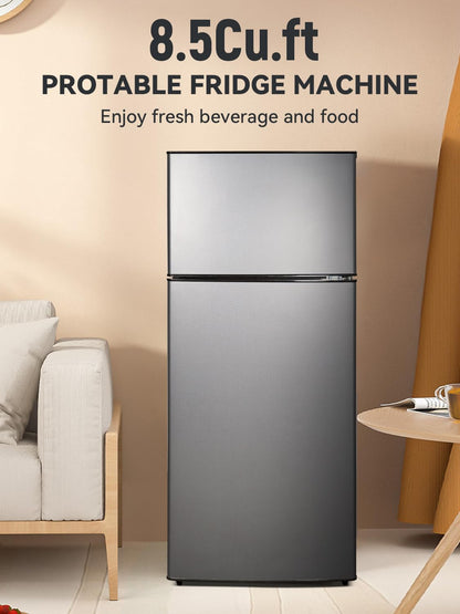 Cucina Magica 8.5 cu.ft Dual-Door Apartment Refrigerator with Freezer and Adjustable Thermostat - Slide-Out Glass Shelves for Dorms, Offices, RVs, and Homes