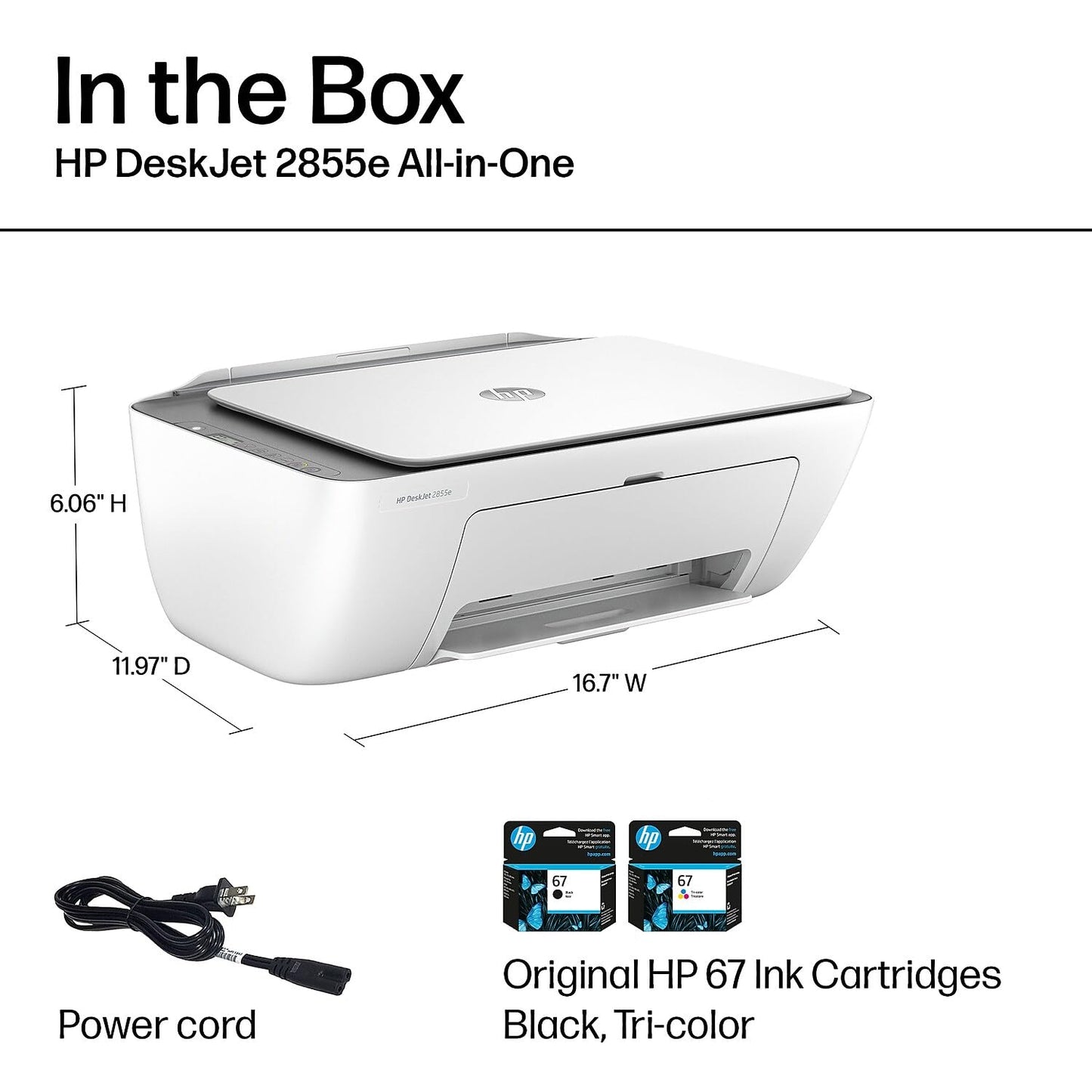 HP DeskJet 2855e Wireless All-in-One Color Inkjet Printer, Scanner, Copier, Best-for-home, 3 months of Instant Ink included, Single-band Wi-Fi connectivity (588S5A)