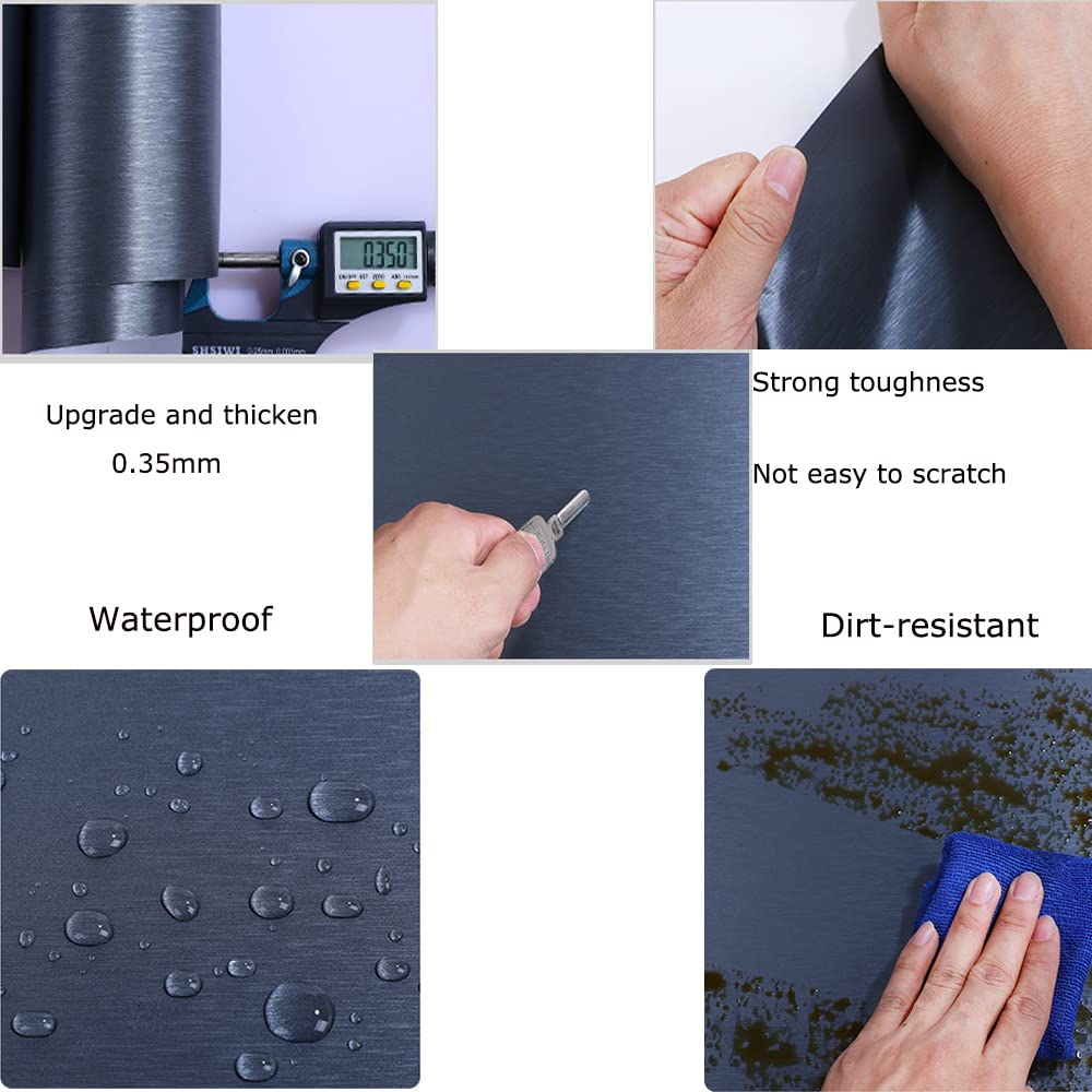 Upgrade Navy Blue Peel and Stick Contact Paper for Dishwasher Fridge Refrigerator Stove Appliances Self Adhsesive Vinyl Film Stainless Steel Wallpaper Removable 15.7x117 Inches