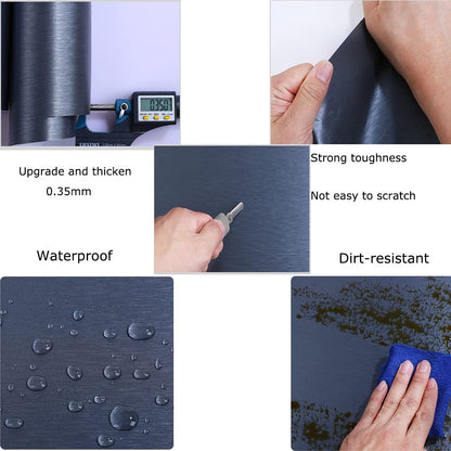 Upgrade Navy Blue Peel and Stick Contact Paper for Dishwasher Fridge Refrigerator Stove Appliances Self Adhsesive Vinyl Film Stainless Steel Wallpaper Removable 15.7x117 Inches