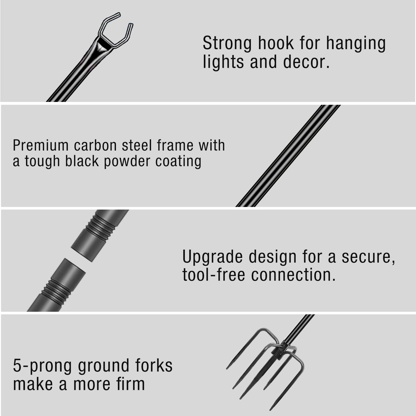 FHNFHN String Light Poles 4 Pack,10FT Metal String Light Poles for Outside, Adjustable Outdoor Poles for Patio, Deck, Garden, Wedding, Backyard, Christmas Party Decor, Sturdy with Hooks