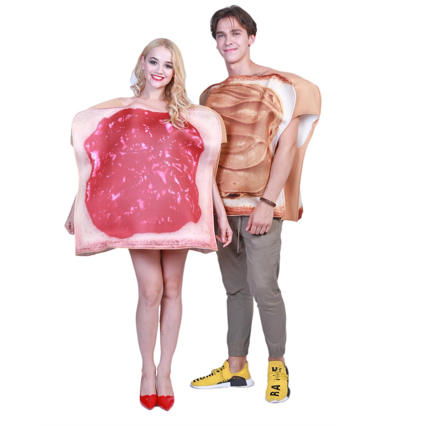 EraSpooky Couple Halloween Costume Bread Slices Peanut Butter and Jelly Costume Adults Cosplay Party Funny Food Mascot (Couple Jam Suit(2PCS))