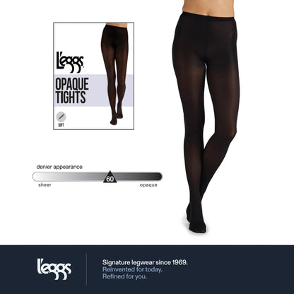 L'eggs Casual Women's Opaque Tights, Same to Waist, Sheer Toe, Black, Size Small (Pack of 1)