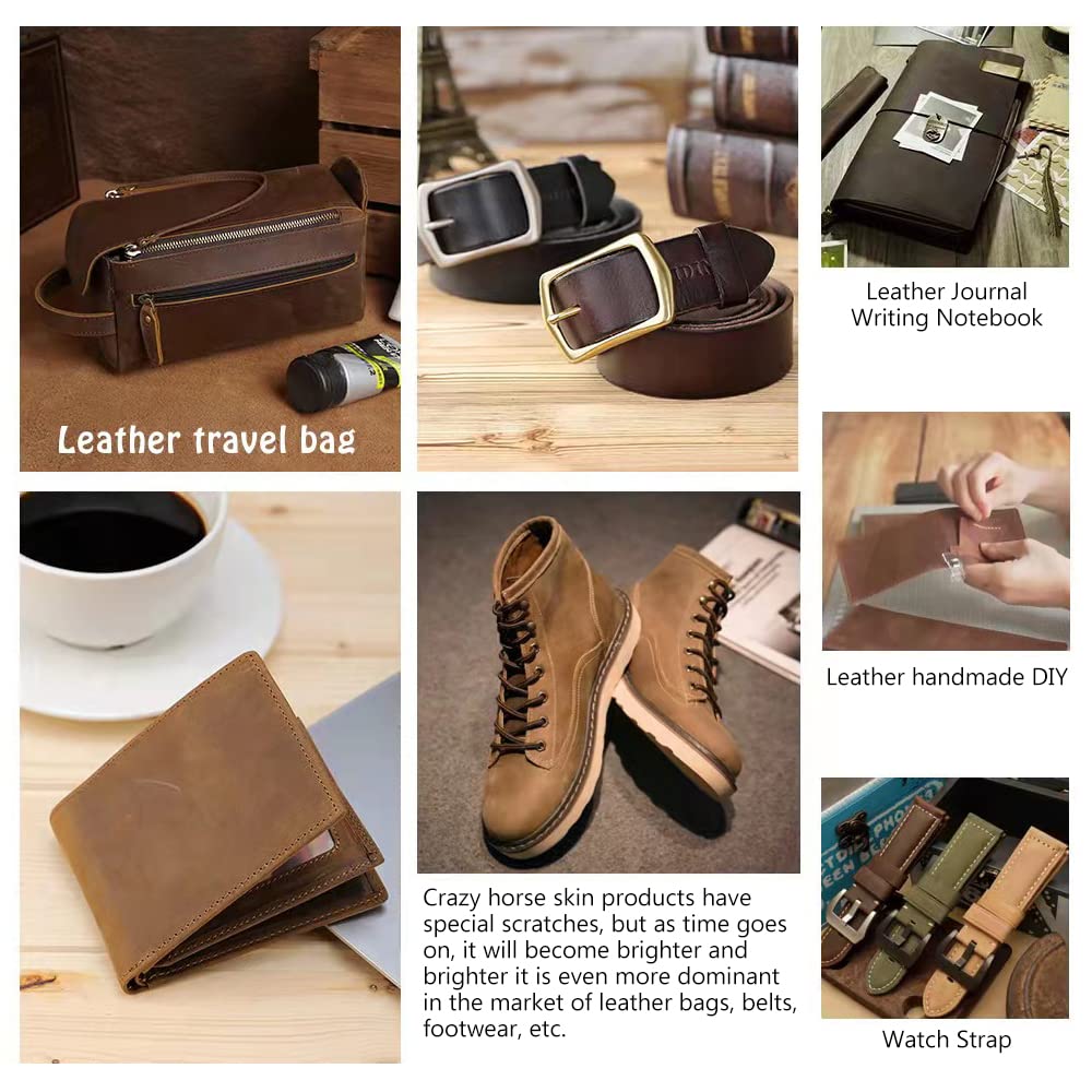 Genuine Leather Tooling Sheets 1.8-2.0MM Thick Full Grain Oil Tan Crazy Horse Cowhide Leather Sheets for Crafts Tooling Sewing Wallet Earring Hobby (Brown, 8"x12")