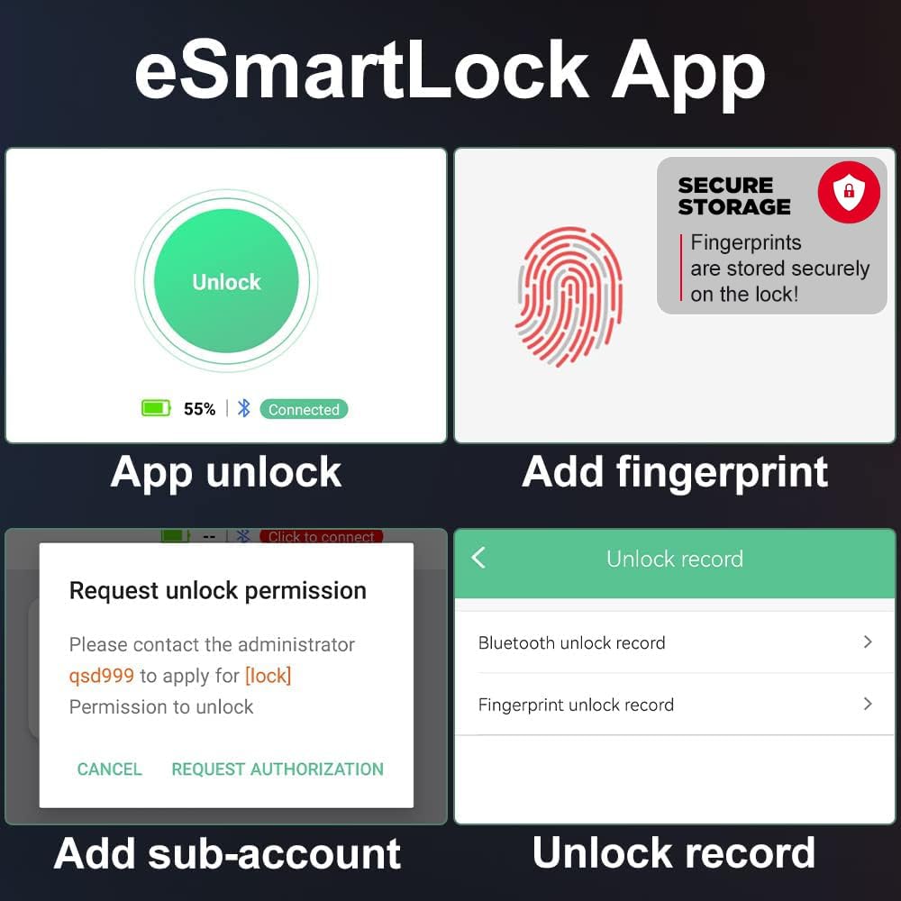 Gym Locker Padlock eLinkSmart Fingerprint Padlock Bluetooth App Authorized View Record Waterproof Security Keyless Smart Combination Lock for Outdoor Locker Backpack Gun Case Silver
