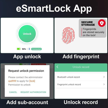 eLinkSmart Gym Locker Padlock with Fingerprint Remote Authorized Unlock Record - Waterproof Security Keyless Smart Lock for School Gym Locker Backpack Gun Case Field Box Silver Support iOS Watch