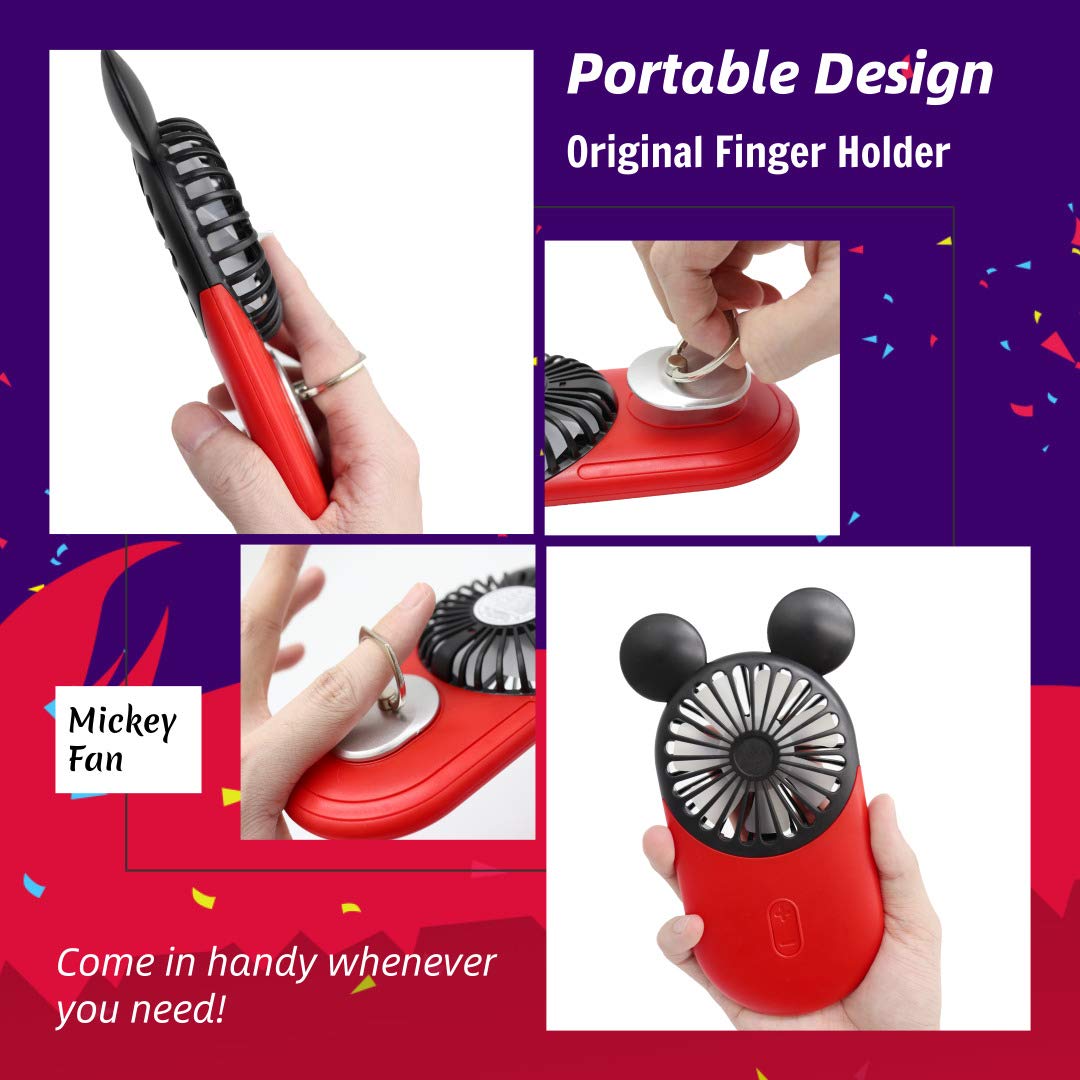 DecoLife Cute Handheld Mini USB Fan, Rechargeable Portable Fan, 3 Adjustable Speeds and Wearable Accessories, Pocket Size for Indoor Or Outdoor Activities (Red)