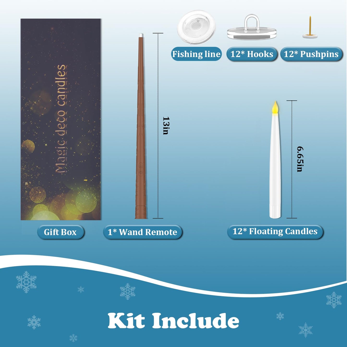 Halloween Decorations, Floating Candles with Wand, Magic Hanging Candles Flickering Warm Light Flameless LED Taper Candle with Wand Remote, Battery Operated Window Candles for Holiday Decor (12 Pack)