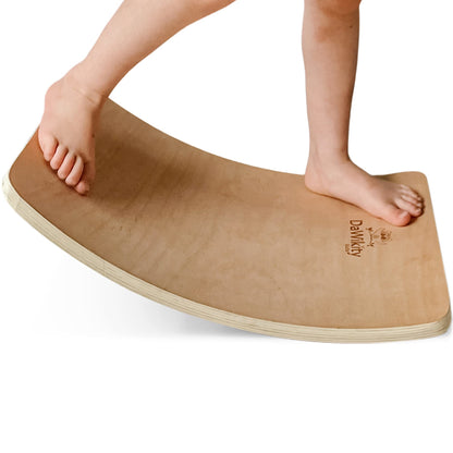 DaWikity Kids Balance Board - Wooden Wobble Board for Kids - Compact Balancing Trainer - Poplar Core - Eco-Coating - Sensory Motor Development - Core Strengthening - 17x12x3", Up to 480 lbs Capacity