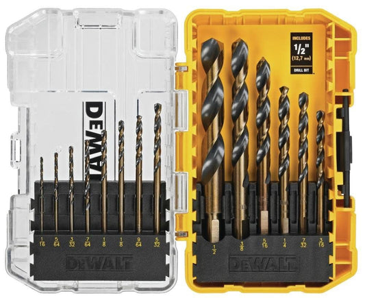 DEWALT Drill Bit Set, 3-Flats Shank,14-Piece, 135 Degree Split Point, for Plastic, Wood and Metal (DWA1184)