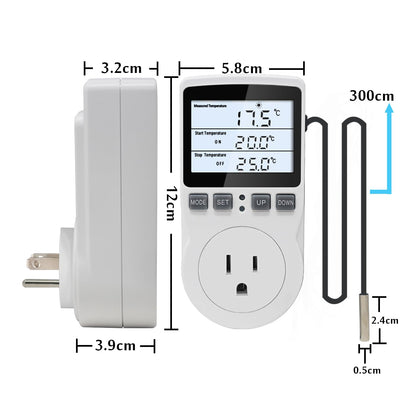 KETOTEK Digital Temperature Controller Thermostat Outlet Plug 120V with LCD Backlight, Heating Cooling Temperature Controlled Outlet 110V 15A with 3m Sensor