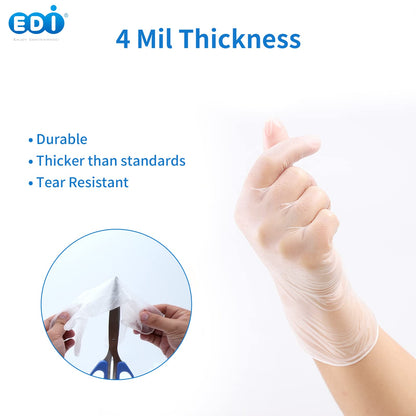 EDI Disposable Vinyl Gloves (Clear) - Powder-Free, Latex-Free (100, X-Large)