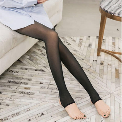 CM C&M WODRO Women's Fleece Lined Tights Fake Translucent Thermal Leggings Winter Sheer Warm Tights Footless Tights