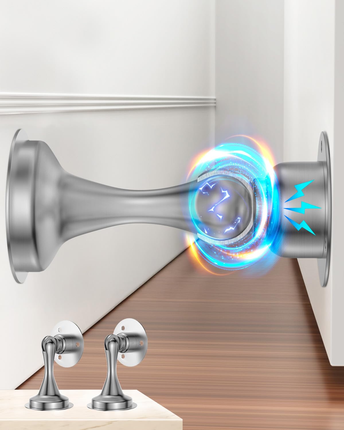 Door Stoppers, Magnetic Door Stop, Stainless Steel, 2 Pack Magnetic Door Catch, Double-Sided Adhesive Tape, No Drilling, Screws for Stronger Mount, Hold Your Door Open, for Wide Doors