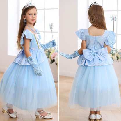 iTVTi Princess Cinderella Costume for Girls Kids Cosplay Dress Carnival Halloween Party Outfit, Blue, 5-6 Years