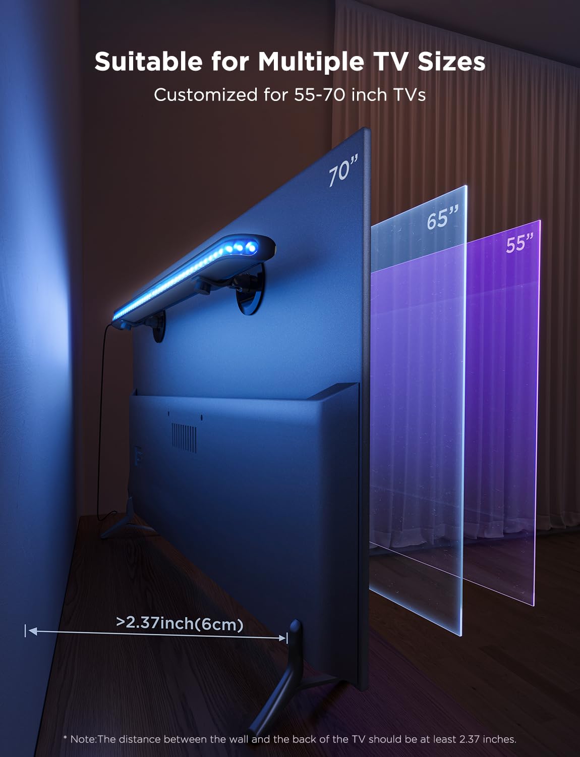 Govee Upgraded 31 Inch LED Light Bar with Scene and Music Modes, RGBIC WiFi Light with Multiple Placement Options Suitable for 55-70 inch TVs, Voice and App Control, 1 Pack