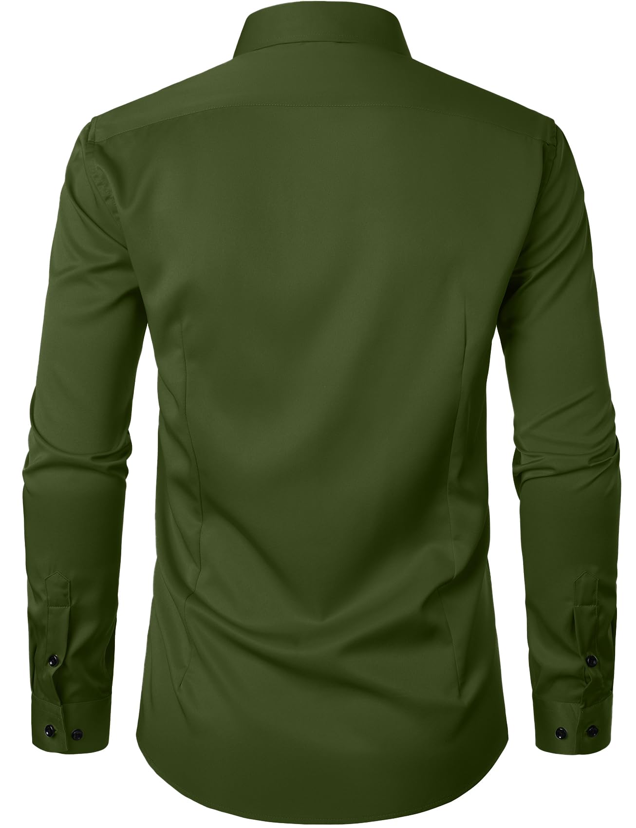JEMITOP Men's Stretch Wrinkle Free Dress Shirts Formal Wedding Prom Long Sleeve Button Down Shirt Army Green S