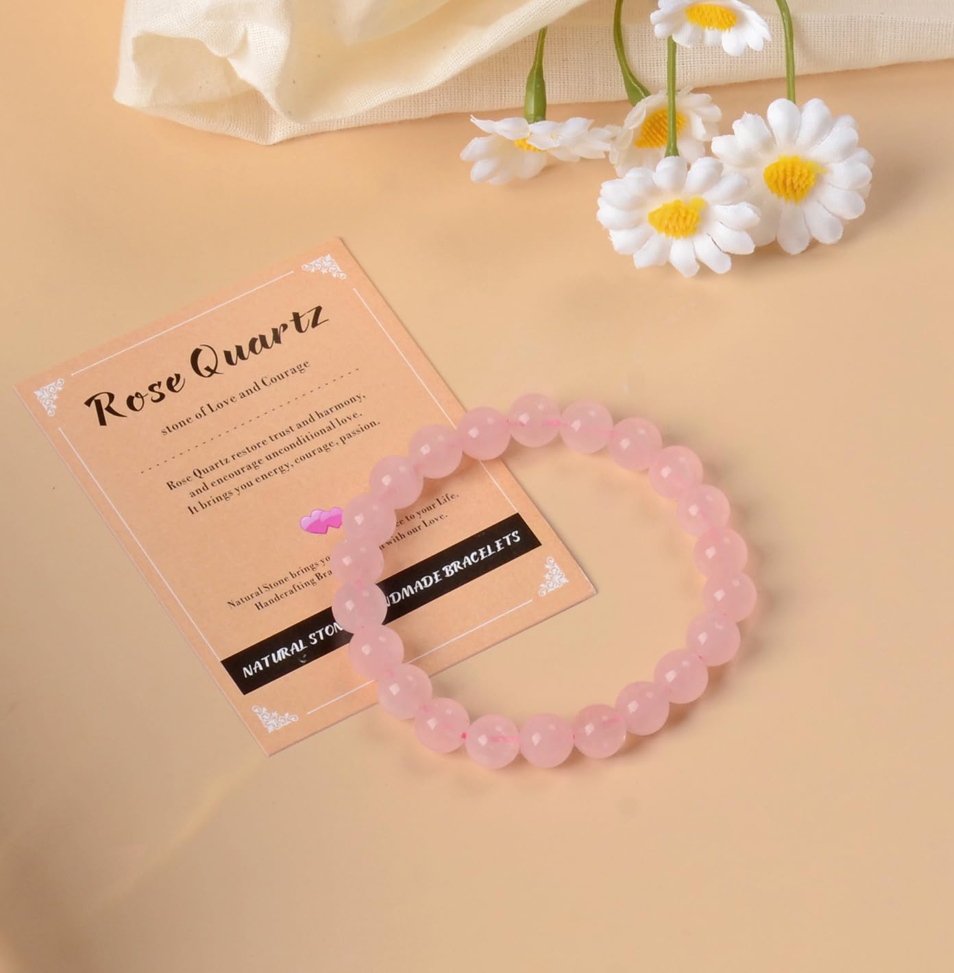 AD Beads Handmade Gemstone Stretch Elastic Bracelet Crystal Healing Reiki Nature's Beauty and Spiritual Essence Unisex (4mm, Rose Quartz)