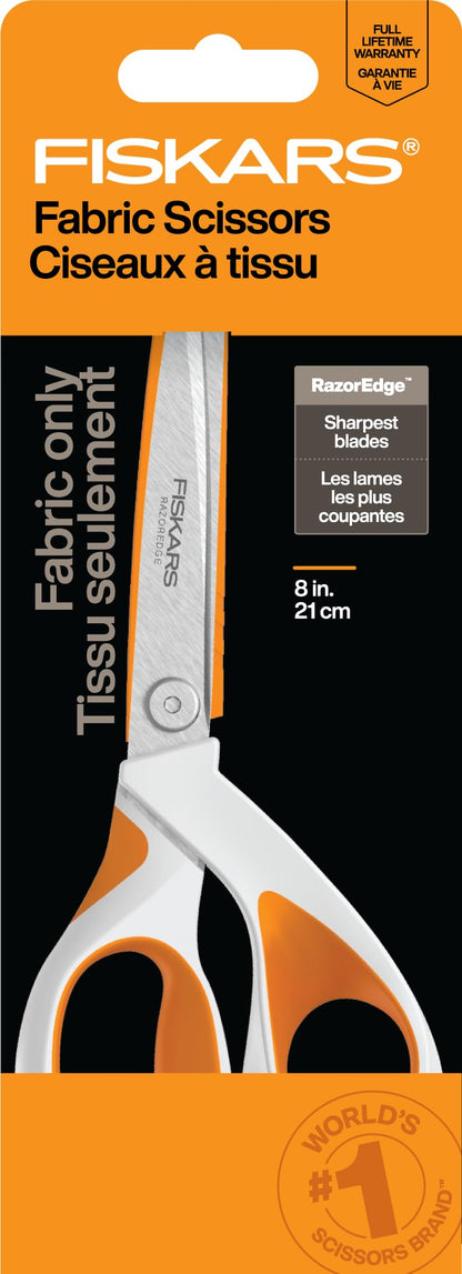 Fiskars RazorEdge Fabric Scissors - 8" Heavy Duty Fabric Shears with SoftGrip Ergonomic Handle, Premier Grade Stainless Steel Blades