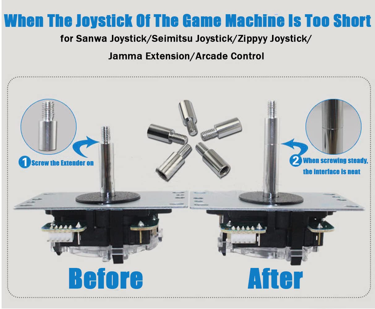 koofull Arcade Game Joystick Extender 4 Pcs 15mm Arcade Cabinet Control Accessories, Make the Arcade Joystick Longer, for Retro Arcade US Balltop Joysticks