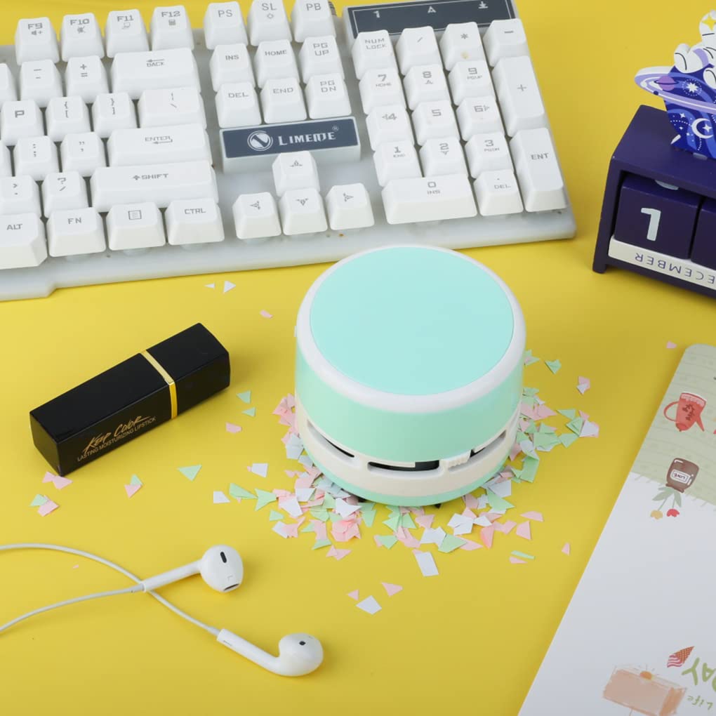 FineInno Mini Vacuum Cleaner,Desktop Vacuum,Crumb Sweeper,Desk Duster,Mini Desk Vacuum for Table,Green White