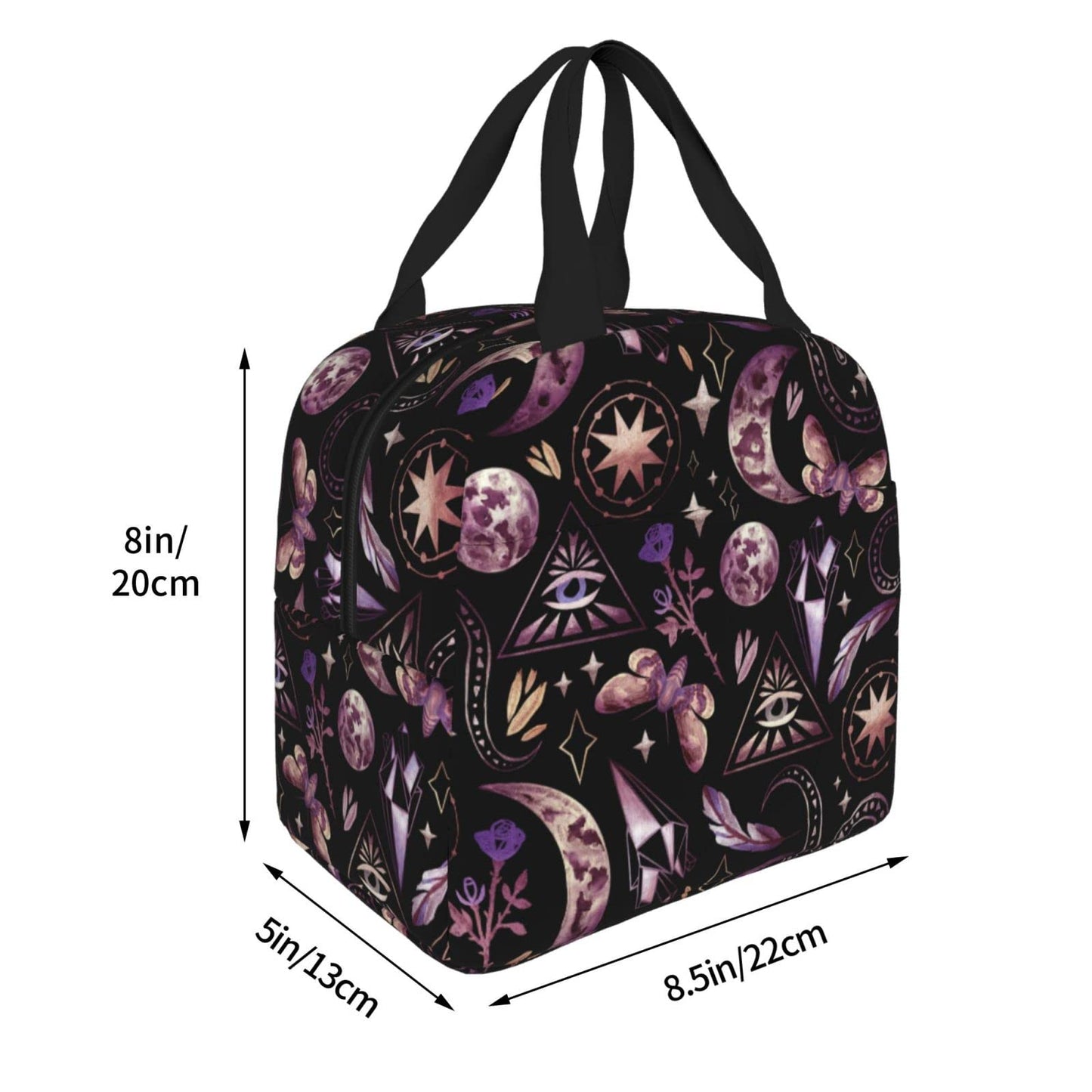 DADABULIU Lunch Bag Tarot Moon Butterfly Magic Goth Insulated Lunch Box Cooler Tote for Adults Kid Girl Women Work Office School Picnic Beach Reusable Lunchbox Over 3 Years Old