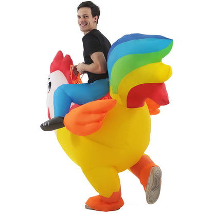 KOOY Inflatable Adult Halloween Costumes Blow up Chicken Ride on Rooster Costume for Halloween Funny Riding Costume Men Women Cosplay Party