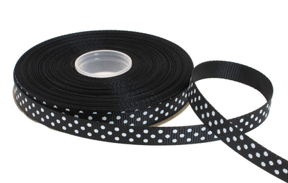 DXEUD Polka Dot Grosgrain Ribbon 25 Yard Each Roll 100% Polyester (3/8", Black)