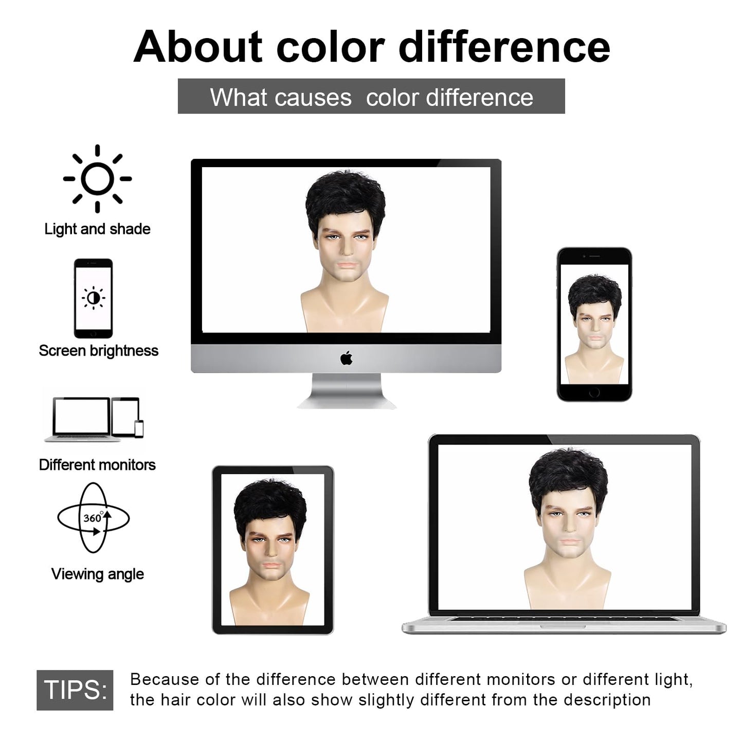 DDHAIR Mens Wigs Short Black Wigs for Men Natural Curly Layered Synthetic Full Hair Replacement Wig for Male Daily Wear Party Cosplay Halloween Costume（6inch，Black）