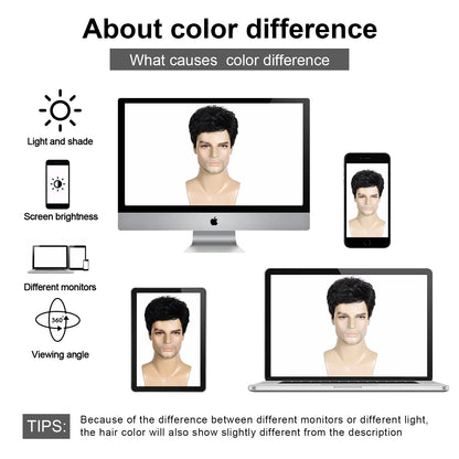 DDHAIR Mens Wigs Short Black Wigs for Men Natural Curly Layered Synthetic Full Hair Replacement Wig for Male Daily Wear Party Cosplay Halloween Costume（6inch，Black）