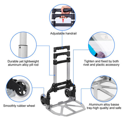 Folding Hand Truck Aluminum Portable Folding Hand Cart 155lbs Capacity Hand Cart and Dolly Ideal for Home, Auto, Office, Moving, Travel, Shopping