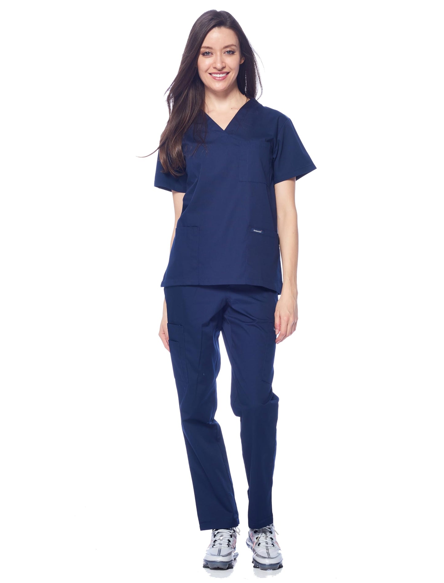 Dagacci Medical Uniform Womens and Mens Scrub Set Unisex Medical Scrub Shirt Top and Pant, Navy, Medium