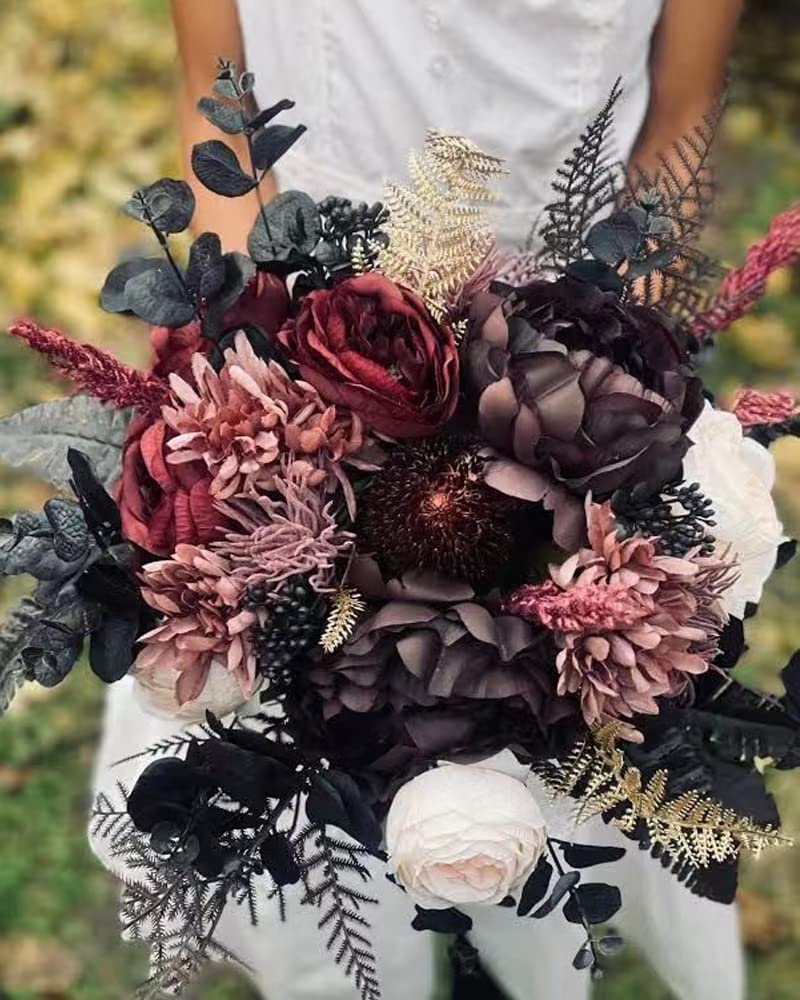 Halloween Artificial Flower, Black Eucalyptus Stems Leaves Branches Fake Flower Arrangement Farmhouse Decor (Black) 6Pcs