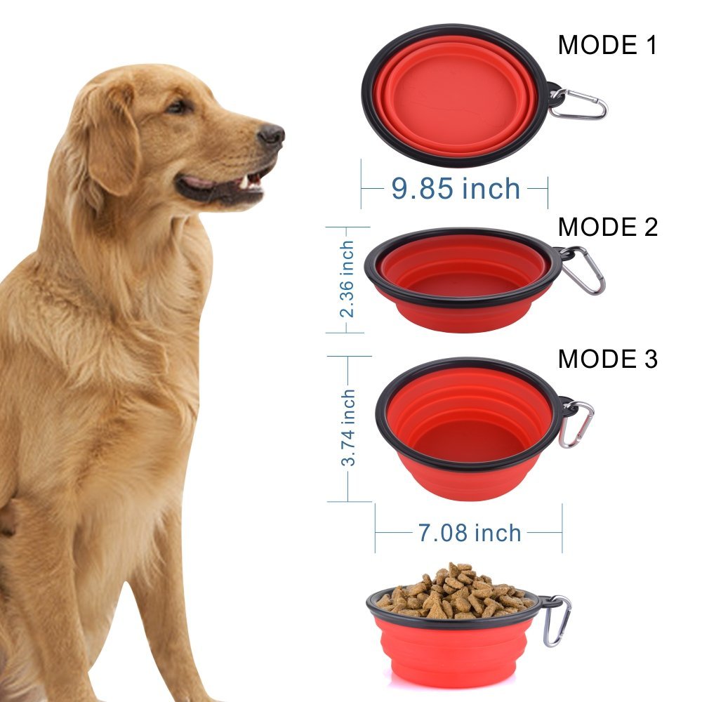 Extra Large Collapsible Dog Bowl, 3L XL Travel Dog Bowl, Foldable Travel Water Dish, 102oz X-Large Portable Collapsable Traveling Bowls with Carabiner for Dogs Walking, Hiking (Red)