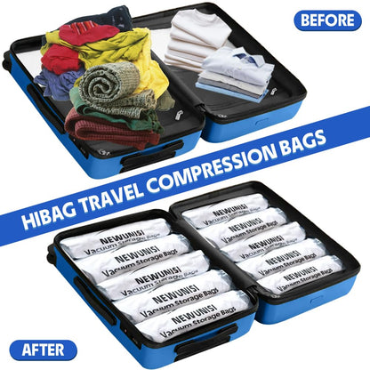 12 Pack Compression Bags, Travel Roll Up Reusable Travel Space Saver Vacuum Storage Bags for Luggage, Camping, and Storage (No Vacuum or Pump Needed).