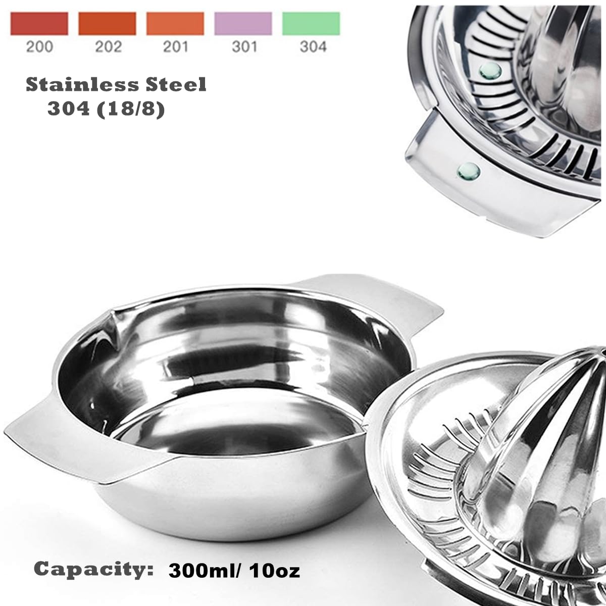 Citrus Lemon Orange Grapefruit Juicer Manual Squeezer 304 Stainless Steel Robust Hand Juicer Reamer Rotation Press with Strainer＆10oz Bowl, 2 Pour Spouts, Dishwasher Safe, Easy to Clean, Heavy Duty