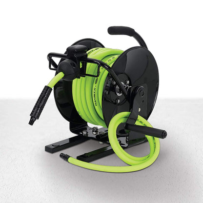 Flexzilla Portable Manual Open Face Air Hose Reel, 3/8 in. x 50 ft., Heavy Duty, Lightweight, Hybrid, ZillaGreen - L8651FZ