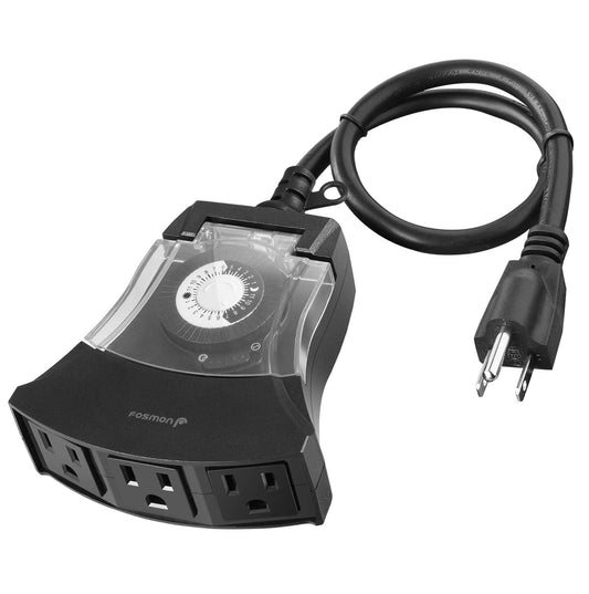 Fosmon Outdoor Timer Outlet Waterproof, Outdoor Light Timer for Electrical Outlets, Weatherproof 24 Hour Mechanical Heavy Duty Plug for Outside Lighting, Garden, 15A, 3-Prong, Grounded, ETL Listed