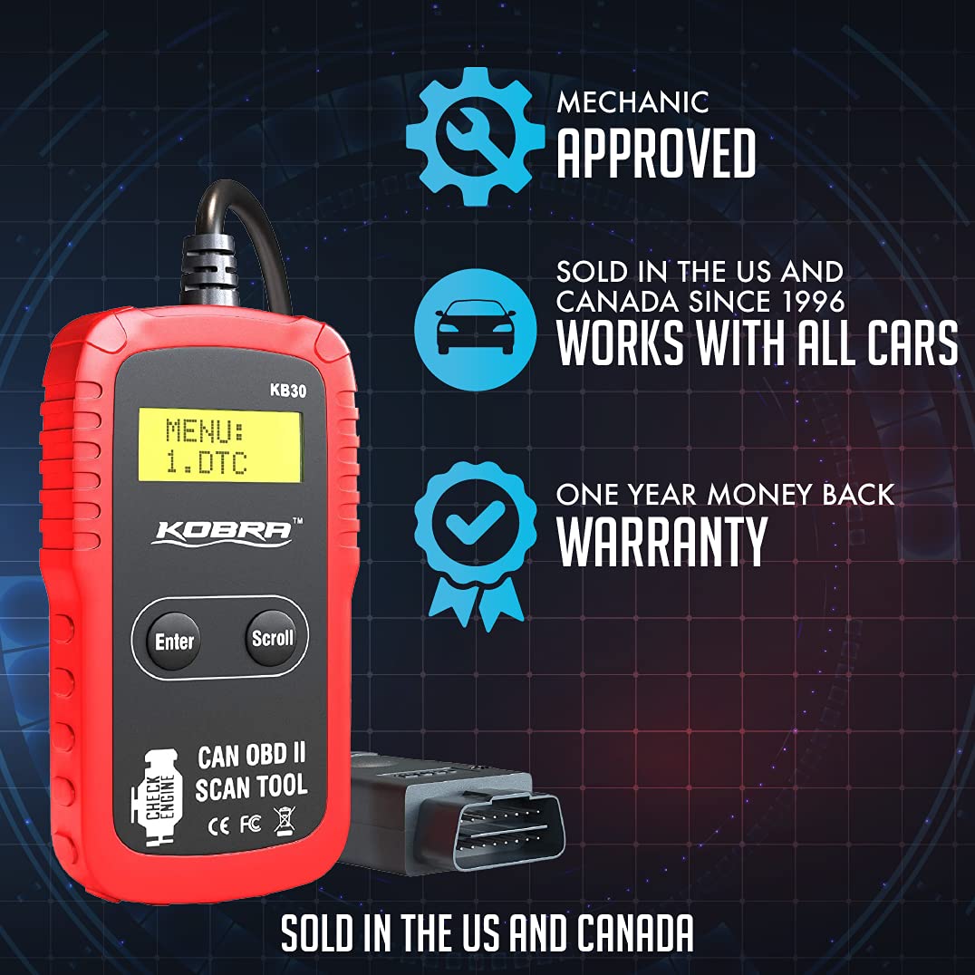 Kobra OBD2 Scanner Car Code Reader - Universal Auto OBD Car Diagnostic Tools for All Cars, Automotive Check Engine Readers with Reset (Red and Black)